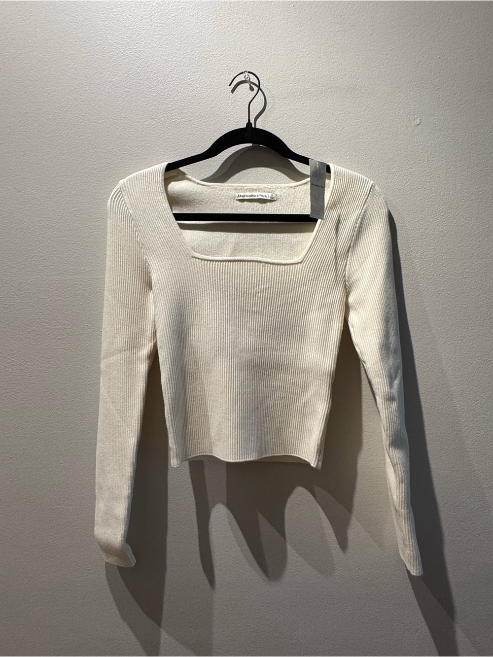 Abercrombie Square Neck Ribbed Knit Top in Cream *NWT*